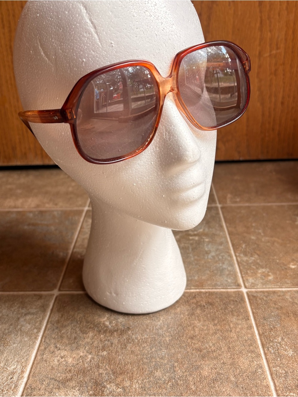 Vintage 70s 80s Oversized Amber Square Frame Retro Bug Eye Sunglasses